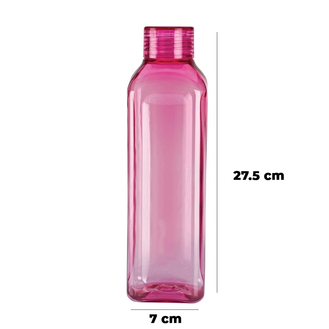 Kuber Industries Square BPA Free Plastic Water Bottles | Unbreakable, Leak Proof, 100% Food Grade Plastic | For Kids & Adults | Refrigerator Plastic Bottle Set of 6 | Pink 