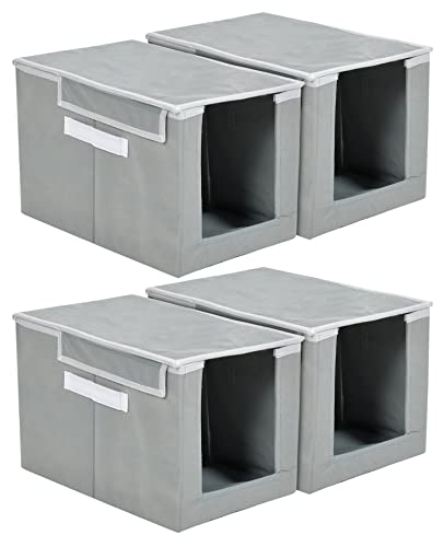 Kuber Industries Non-Woven Cloth Stacker Wardrobe Organizer/Bin With Carrying Handle & Lid- Pack of 4 (Grey)-HS43KUBMART26886