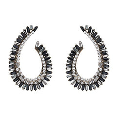 Yellow Chimes Elegant Latest Fashion Silver Toned Black Studded Crystal Teardrop Shaped Drop Earrings for Women and Girls