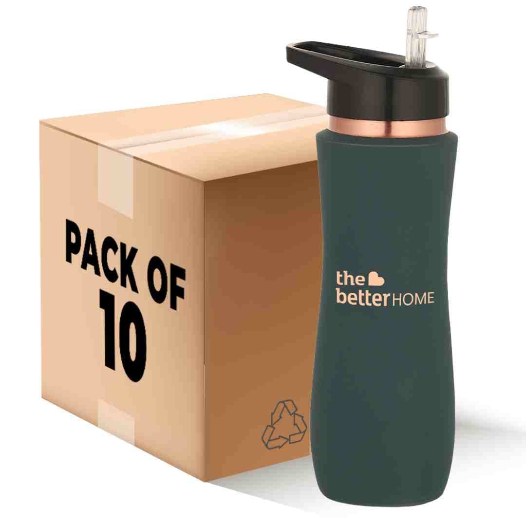 The Better Home Copper Water Bottle | 100% Pure Copper Bottle with Sipper | BPA Free & Non Toxic Water Bottle with Anti Oxidant Properties | Sipper Bottle For Adults & Kids (Pack of 10)