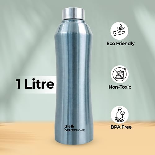 The Better Home 1 litre Stainless Steel Water Bottle | Leak Proof, Durable & Rust Proof | Non-Toxic & BPA Free Eco Friendly Stainless Steel Water Bottle | Pack of 2 Metalic Blue