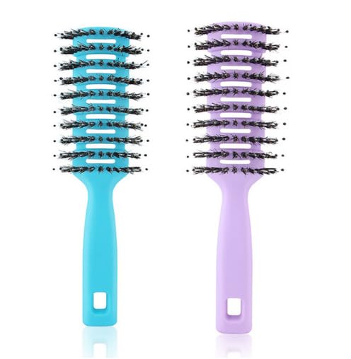 UMAI Round Vented Hair Brush for Quick Drying & Pain Free Detangling | Smoothens | Stylish design | Flexible Nylon Bristles | Suitable for all Hair types (Blue-Purple, Pack of 2)