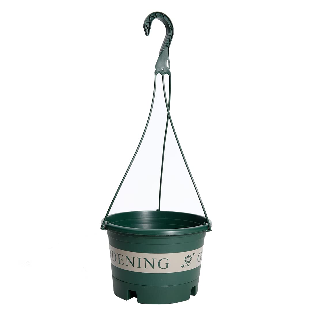 Kuber Industries Plastic Flower Pot|Indoor & Outdoor Hanging Planter|Durable & Lightweight|Water Drainage Holes|Hanging Pots for Plants Balcony Railing, Office Decor|DP-2013|Medium|Green