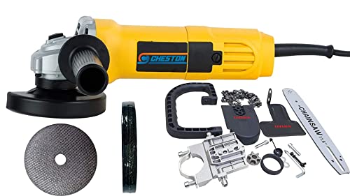 Cheston Angle Grinder 850W Yellow Grinder Machine Auxiliary Handle with Cheston Electric Chainsaw Bracket Adapter Set for Angle Grinder Machine Woodworking Tool with 5 cutting wheel