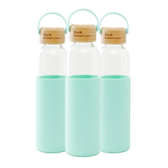 The Better Home Borosilicate Glass Water Bottle with Sleeve (500ml) | Non Slip Silicon Sleeve & Bamboo Lid | Fridge Water Bottles for Men, Women & Kids | Water Bottles for Fridge | Green (Pack of 3)