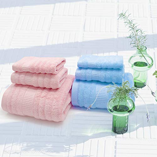 Mush Ultra Soft & Absorbent 600 GSM 6 Piece Bamboo Towel Couple Set (Sky Blue & Pink)