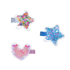 Yellow Chimes 3 pcs Set of Heart Star Filled Charm Hair Clips Kids Hair Accessories for Toddlers and Kids (Pack of 3), Multi-Color, Medium