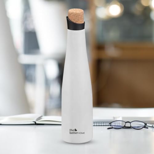 The Better Home Insulated Stainless Steel Water Bottle 750ml | 18 Hours Insulation Cork Cap | Hot Cold Gym Office School | Airtight Leak Proof BPA Free | White Colour | 1 Bottle Pack