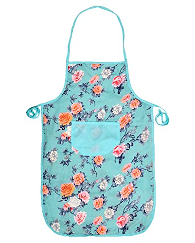 Kuber Industries Flower Printed Oil Stain Resistant Cooking Kitchen Apron for Men Women with 1 Front Pocket (Green)-50KM0712