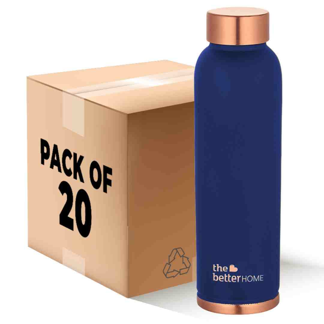 The Better Home Copper Water Bottle 1 Litre(20Pcs) BPA Free Leak Proof Bottle for School Kids | Non Plastic Bottles for Office 1+ Litre Capacity | Water Bottal | Dr Copper Water Bottle-Blue