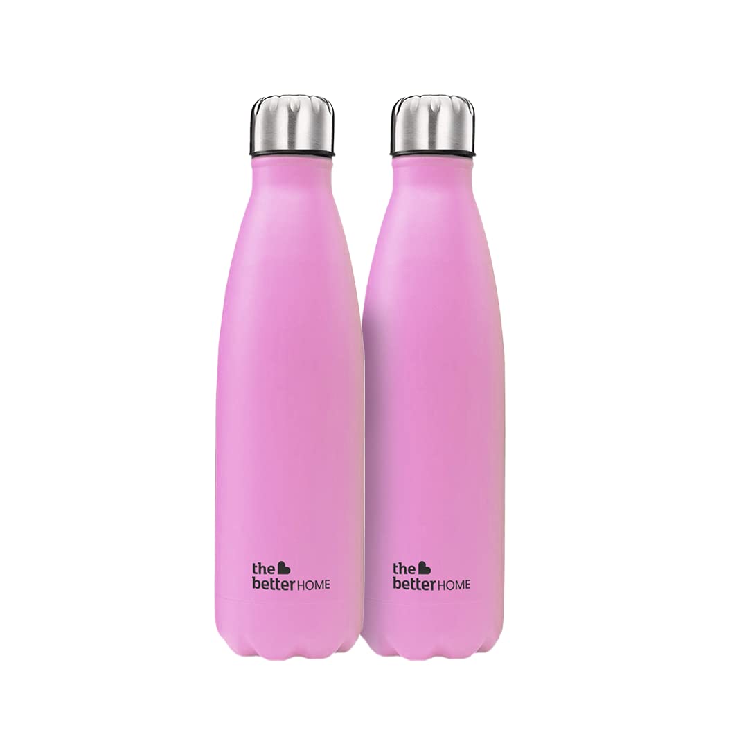 The Better Home Pack of 2 500 ml Thermosteel Bottle | Doubled Wall 304 Stainless Steel | Stays Hot for 18 Hrs & Cold for 24 Hrs | Leakproof | Insulated Water Bottles for Office, Travel | Pink