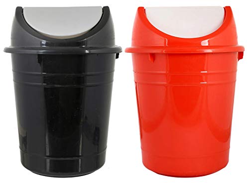 Kuber Industries Plastic 2 Pieces Medium Size Swing Dustbin/Swing Garbage Bin/Waste Bin, 10 Liters (Black & Red)-KUBMART10221, Standard