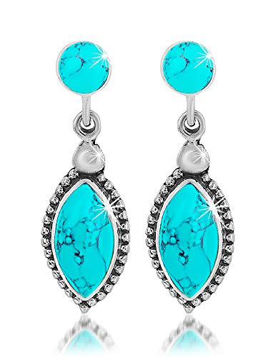Yellow Chimes Gemstone Turquoise Ruby Quartz 925 Sterling Silver Hallmark and Certified Purity Drop Earrings for Women and Girls