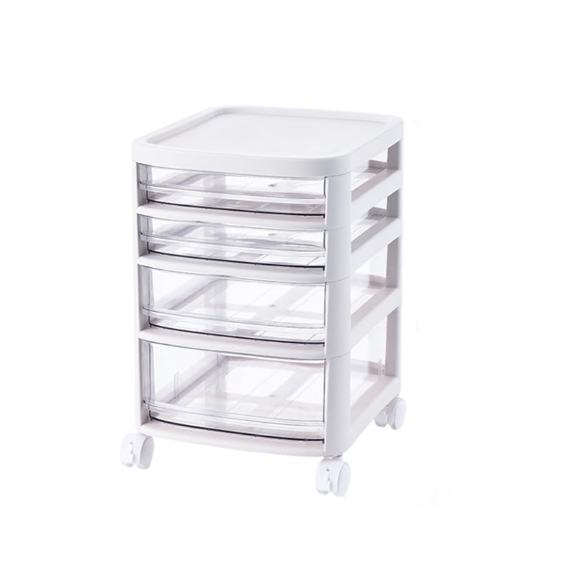 Homestic 4 Layer Cosmetic Cabinet with Trolley|4-Tier Rolling Cart Storage Organizer|Shelf Stand with Drawer|White