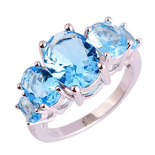 Yellow Chimes Rings for Women Elegant Sparkling Blue Topaz Ring Silver Plated Engagement Style Crystal Ring for Women and Girls(US 7)