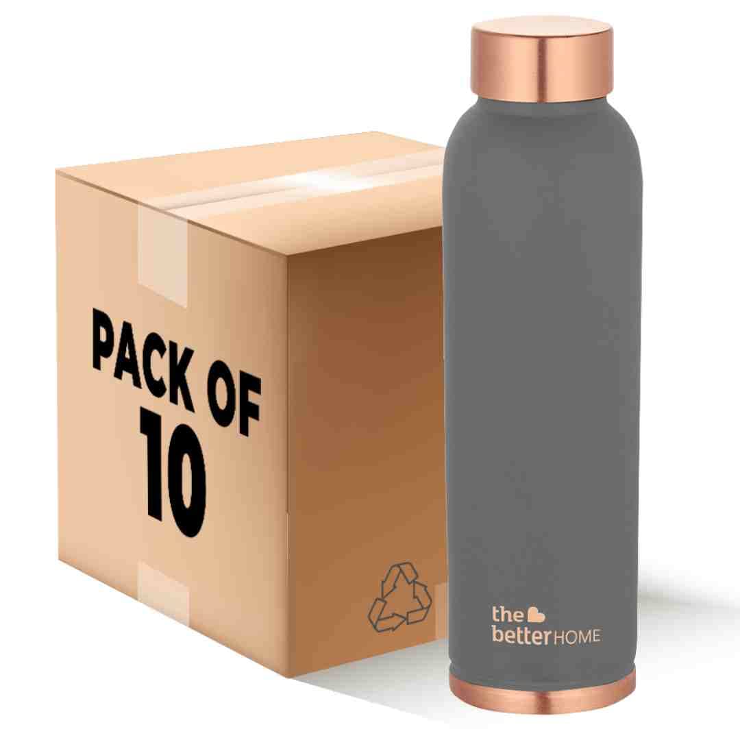 The Better Home 1000 Copper Water Bottle (900ml) | 100% Pure Copper Bottle | BPA Free & Non Toxic Water Bottle with Anti Oxidant Properties of Copper | Grey (Pack of 10)