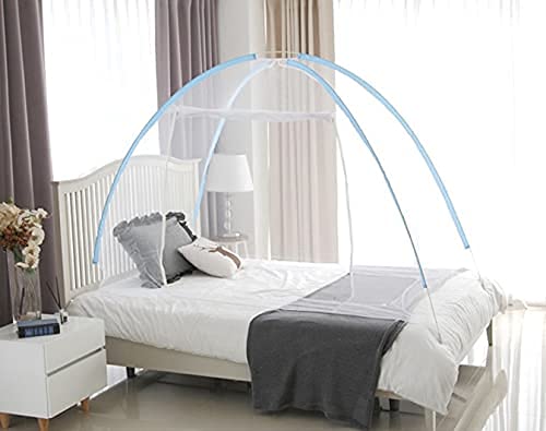 Evafly Mosquito Net for Single Bed Foldable Machardani Polyester Strong Net Flexible Fiberglass Rod Oval Shape - Blue.