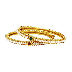 Yellow Chimes Gold-plated Alloy and Pearl Bangles for Women & Girls (Set of 2) 2.8 Inches