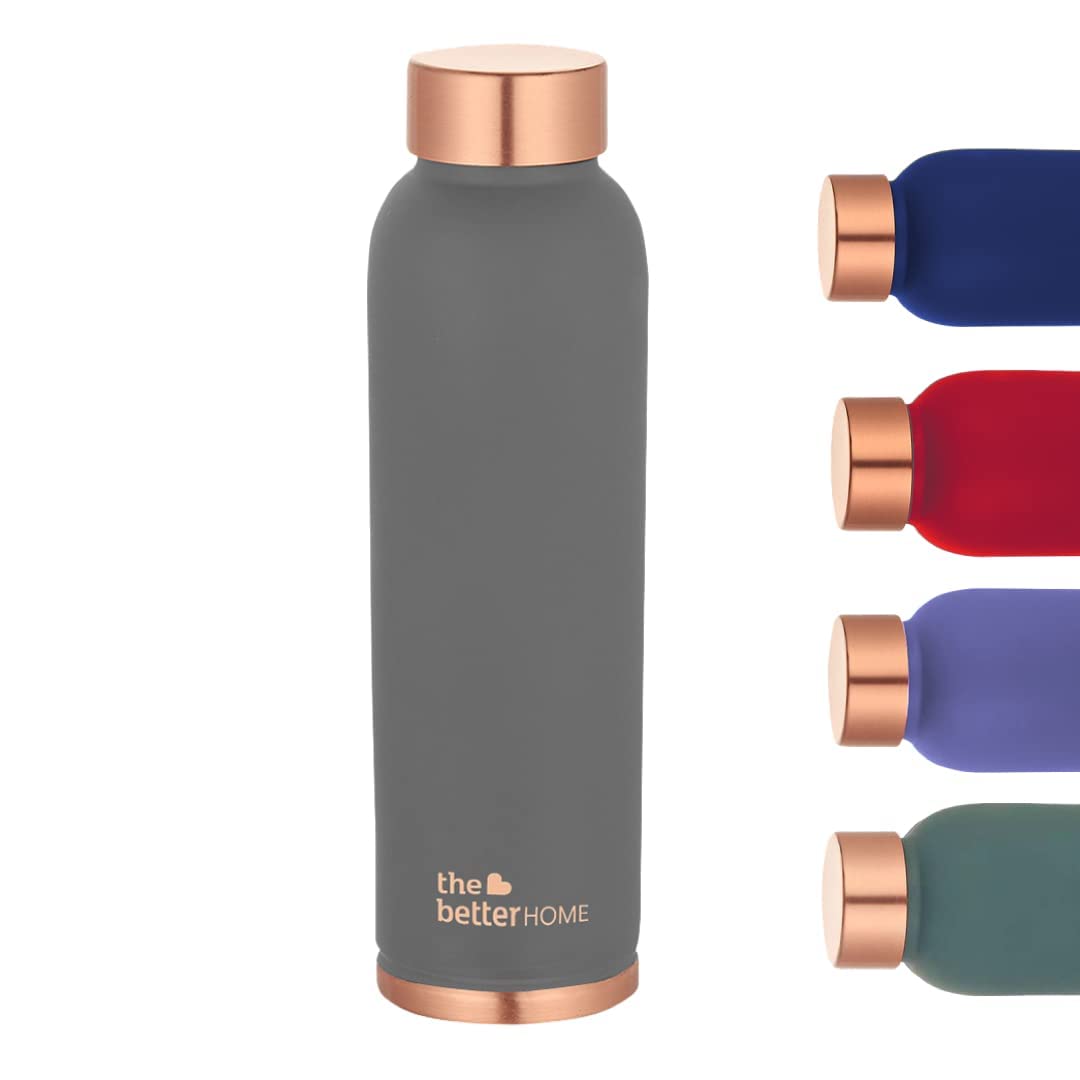 The Better Home Copper Water Bottle 1 Litre | Water Bottle For Office | Water Bottle For Kids | 100% Pure Copper Insulation Wide Mouth With Ergonomic Design | Water Bottle For Home - Grey (Teal)