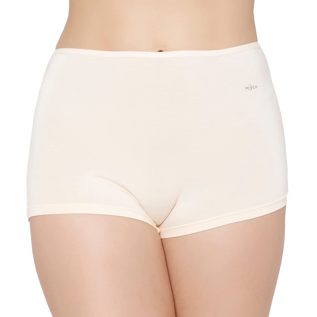 Mush Womens Ultra Soft High Waist Bamboo Modal Boyshorts || Breathable Panties || Anti-Odor, Seamless, Anti Microbial Innerwear (M, Beige)