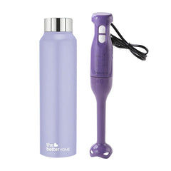 The Better Home FUMATO Turbo 250W Electric Hand Blender Purple & Stainless Steel Water Bottle 1 Litre Purple