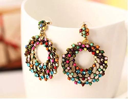 Yellow Chimes Earrings for Women and Girls | Fashion Multicolor Stone and Beads Studded Drop | Gold Plated Bohemian Beads Western Drop Earrings | Accessories Jewellery for Women | Birthday Gift for Girls and Women Anniversary Gift for Wife