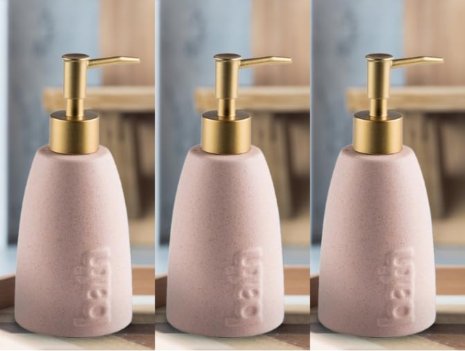 UMAI Liquid Soap Dispenser | Stoneware | Bathroom Sanitizer, Lotion, Shampoo Dispenser | Ceramic Handwash Bottle for Kitchen | Soap Dispenser for Wash Basin | Bathroom Accessories (Pack of 3)