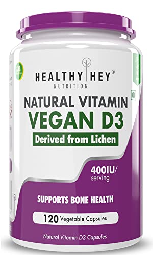 HealthyHey Vegan Vitamin D3 - Natural Plant Based - Non GMO - Gluten Free - 400 IU 120 Veg Capsules