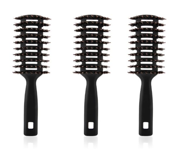 UMAI Round Vented Hair Brush for Quick Drying & Pain Free Detangling | Smoothens | Stylish design | Flexible Nylon Bristles | Suitable for all Hair types (Black, Pack of 3)