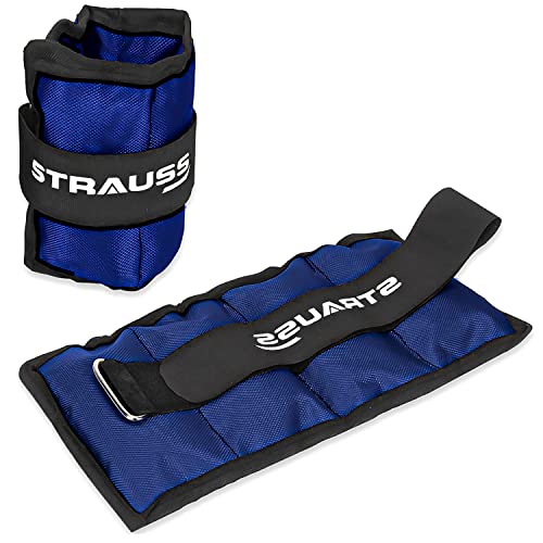 Strauss Adjustable Ankle/Wrist Weights 0.5 KG X 2 | Ideal for Walking, Running, Jogging, Cycling, Gym, Workout & Strength Training | Easy to Use on Ankle, Wrist, Leg, (Blue)