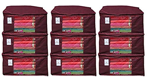 Kuber Industries 9 Pieces Non Woven Saree Cover Set, Maroon (90 GSM Fabric)