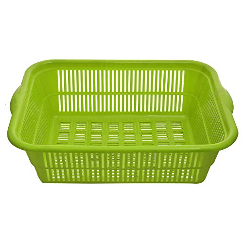 Kuber Industries Plastic Kitchen Small Size Vegetables and Fruits Washing Basket Dish Rack Multipurpose Organizers (Green)-KUBMART1683