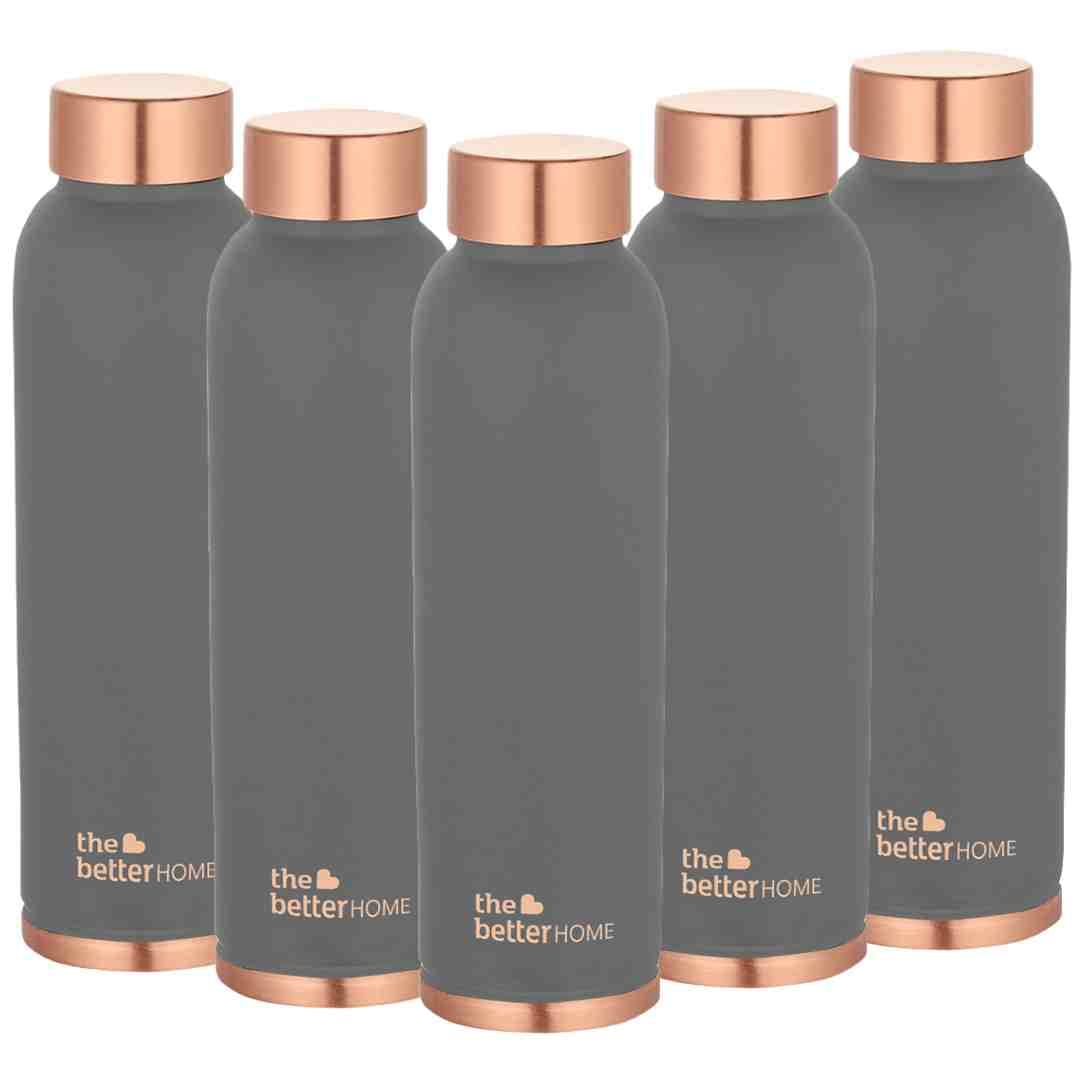 The Better Home Copper Water Bottle 1 Litre(5Pcs) BPA Free Leak Proof Bottle for School Kids | Non Plastic Bottles for Office 1+ Litre Capacity | Water Bottal | Dr Copper Water Bottle-Grey