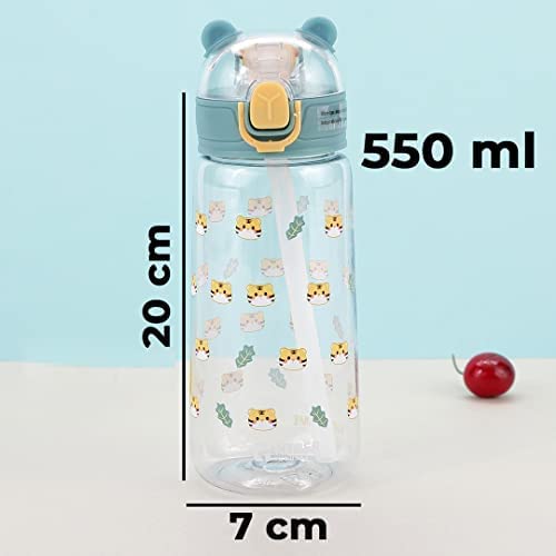 Kuber Pack of 5 Water Bottle for Kids | Printed Designs for Kids | Plastic Sipper Bottle for Kids | Food Grade Plastic | One Click Open Flip Lid | Transparent, Leak Proof, BPA Free | 550 ml