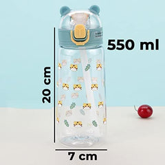 Kuber Pack of 3 Water Bottle for Kids | Printed Designs for Kids | Plastic Sipper Bottle for Kids | Food Grade Plastic | One Click Open Flip Lid | Transparent, Leak Proof, BPA Free | 420 ml