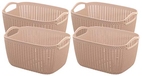 Kuber Industries Unbreakable Plastic 4 Pieces Multipurpose Medium Size Flexible Storage Baskets/Fruit Vegetable Bathroom Stationary Home Basket with Handles (peach) -CTKTC39039