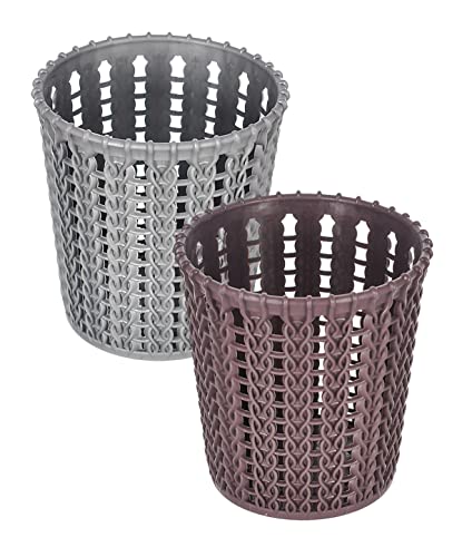 Heart Home Round Shape M 10 Multipurpose Plastic Holder/Organizer/Stand for Kitchen, Bathroom, Office Use - Pack of 2 (Brown & Grey)-46HH0431