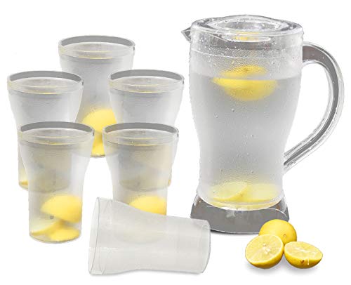 Kuber Industries Unbreakable Plastic Tableware Serving Lemon Set, Water jug with 6 Water Glass,(Set of 7 Pcs)-KUBMART10368