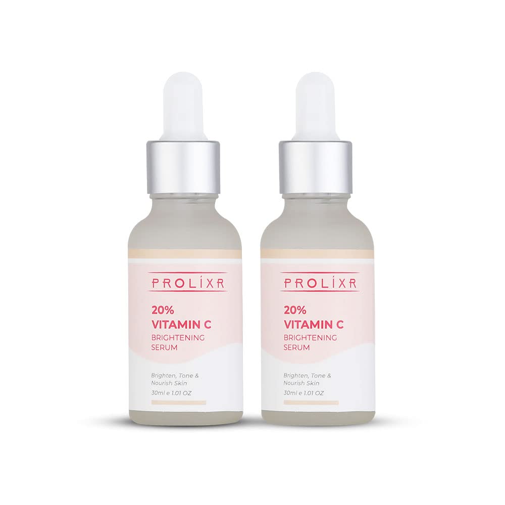 Prolixr 20% Vitamin C Brightening Face Serum - Skin Brightening Vit C Serum - Reduces Dark Spots & Pigmentation - For Glowing Skin - All Skin Types - Pack of 2