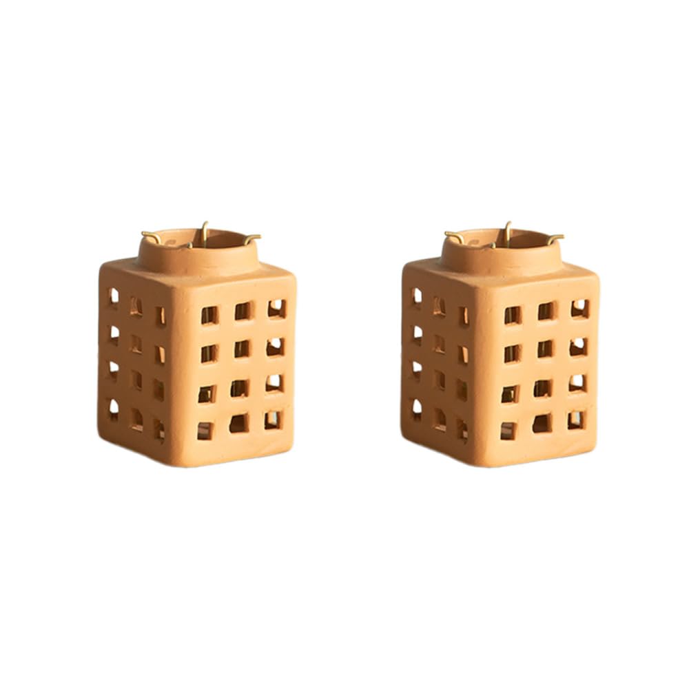 Ellementry Lupa Square Terracotta Lantern (Small) Set of 2 | Candle Tealight Holder for Balcony and Garden | Hanging Lamps for Home Decoration | Lalten for Vintage Christmas Decor and Corporate Gifts
