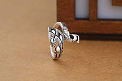 Yellow Chimes Designer Peacock Carved Antique Theme Stylish Silver Plated Adjustable Ring for Women and Girl's