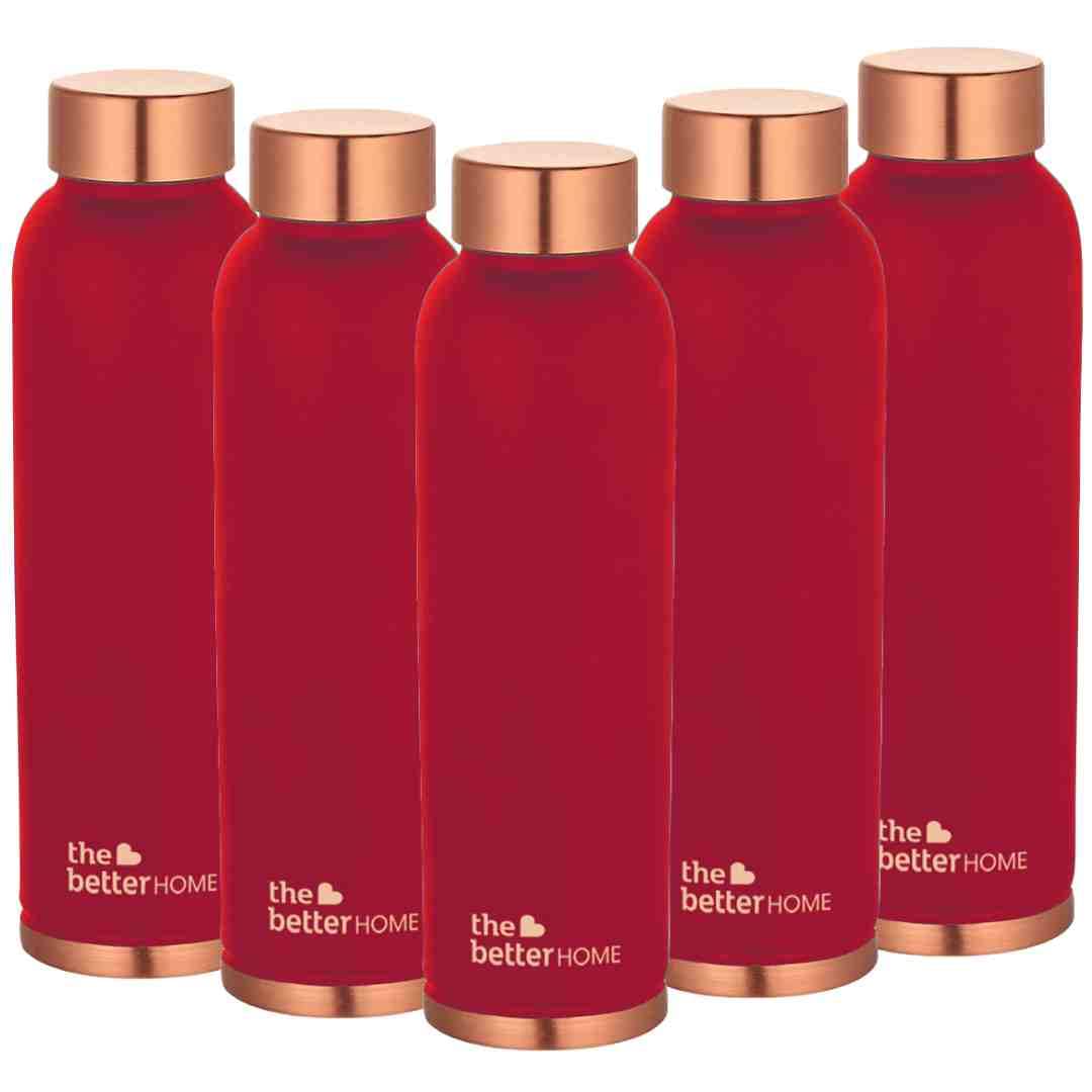 The Better Home 1000 Copper Water Bottle - 900ml | 100% Pure Copper Bottle | BPA Free & Non Toxic Water Bottle with Anti Oxidant Properties of Copper | Maroon (Pack of 5)