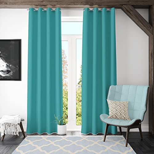 Kuber Industries Set of 2 100% Darkening Black Out Curtain I 7 Feet Door Curtain I Insulated Heavy Polyester Solid Curtain|Drapes with 8 Eyelet for Home & Office (Aqua)