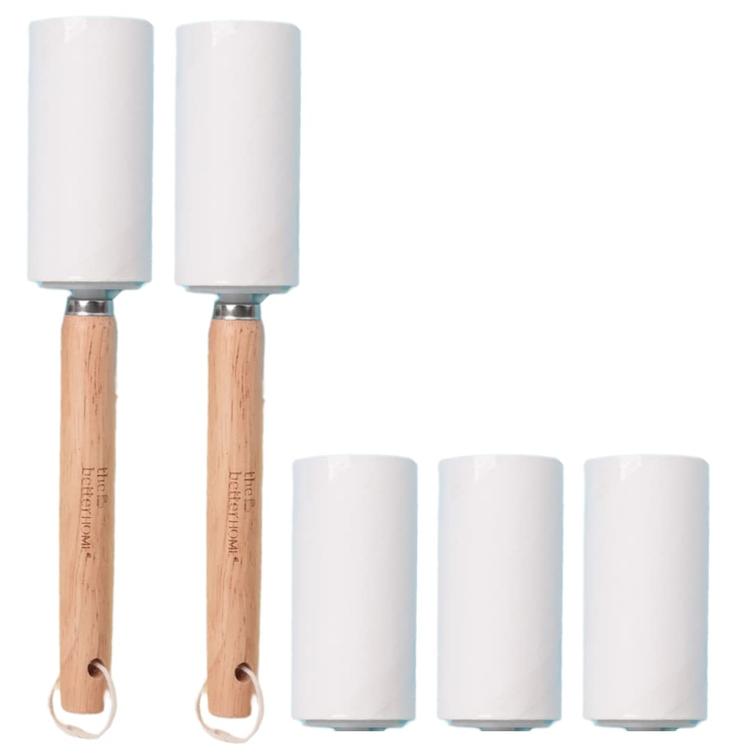 The Better Home Lint Roller for Clothes | Wooden Lint Remover for Clothes | Reusable Easy Tear Sheets | 60 Sheets Per Roll (Pack of 2 + 3 Rolls)