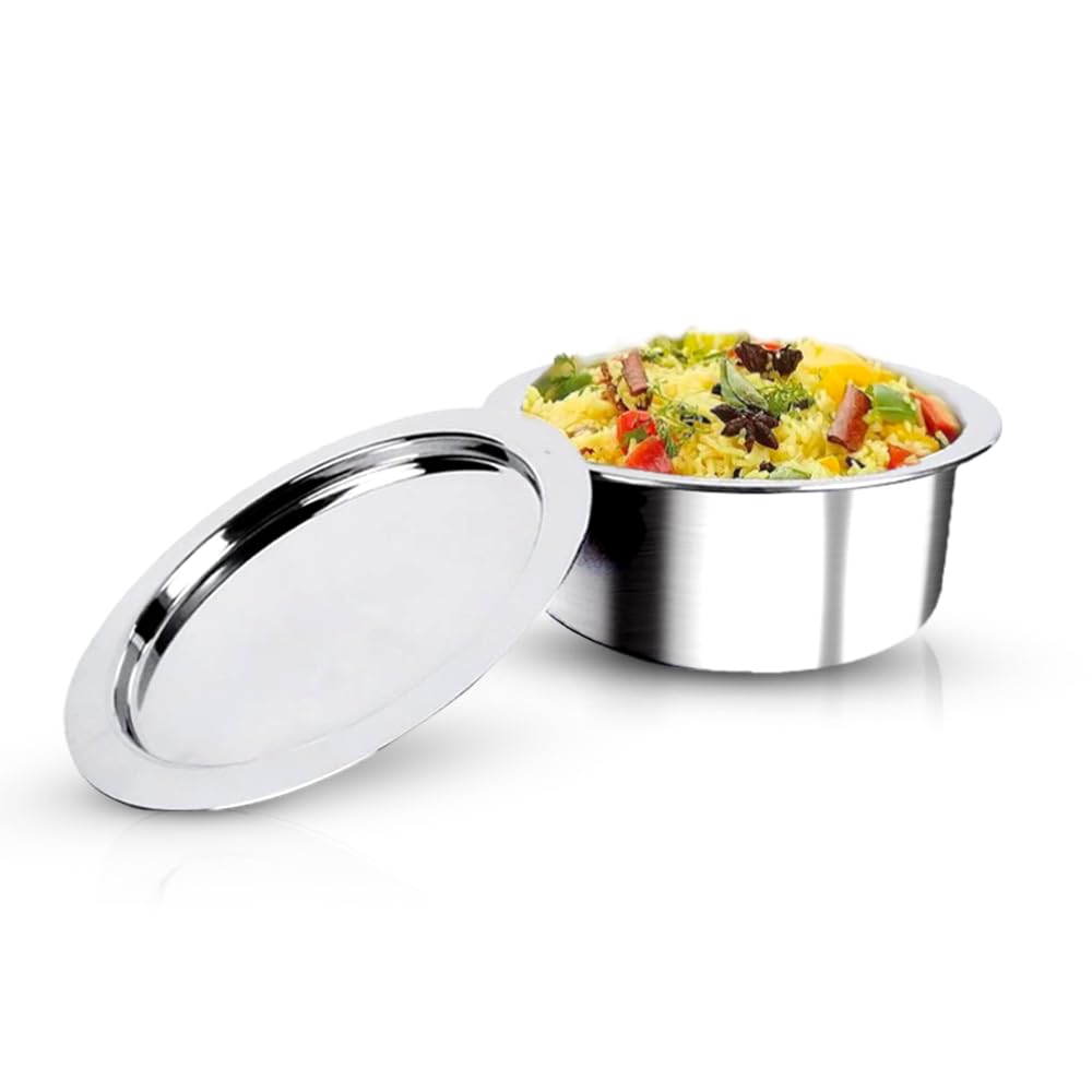 USHA SHRIRAM Triply Stainless Steel Tope (Patila) with Lid | Handi Casserole with lid | 1.5 L | 16 cm Diameter | 100% PTFE and PFOA Free | Gas Stove & Induction Cookware | Stainless Steel Cookware