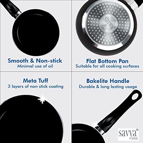 SAVYA HOME¬Æ Non-Stick Fry Pan - (18cm) 2.3mm & Hard Anodised Roti Tawa - 25cm Combo | Stove & Induction Cookware | Heat Surround Cooking | Riveted Handles