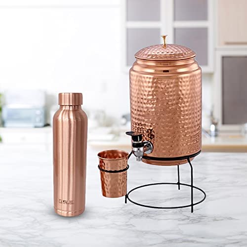 Kuber Copper Water Bottle & Water Dispenser Combo Set|with Added Health Benefits of Copper|Ergonomic Design & Easy to Clean|Pack of 2|5 Liters & 950 ML|Copper