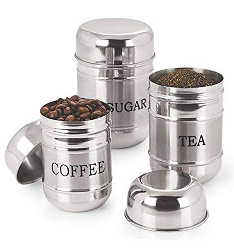 Heart Home 3 Pieces Stainless Steel Tea, Coffee and Sugar air Tight containers Set 500Ml, 300Ml, 200 Ml (Silver)-HEART1745