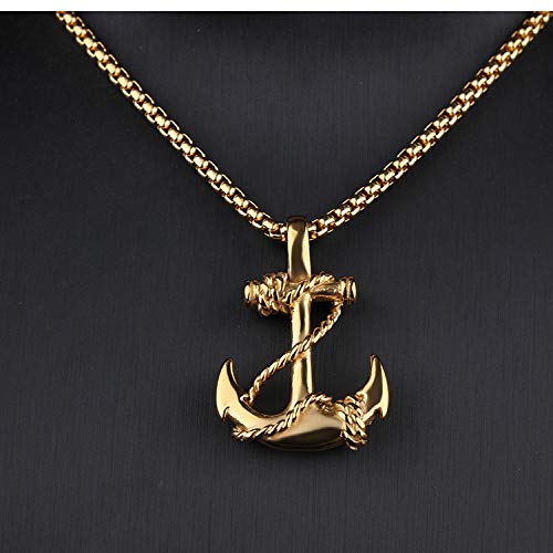 Yellow Chimes Stainless Steel Golden Sailor Anchor Charm Unisex Pendant Necklace for Men and Boys (Gold)