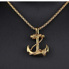 Yellow Chimes Stainless Steel Golden Sailor Anchor Charm Unisex Pendant Necklace for Men and Boys (Gold)